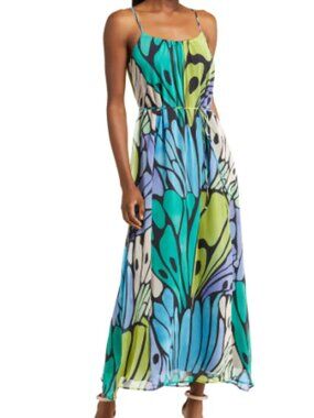 Womens Sam Edelman Multi Color Butterfly Long Maxi Dress with Belt size Medium M